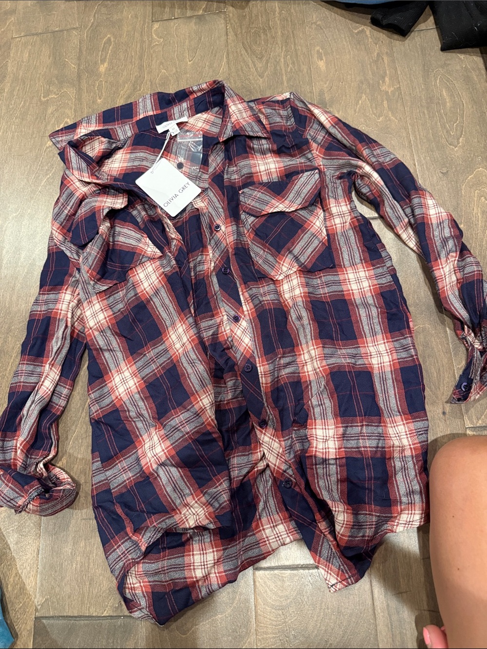 Olivia Gray Navy & Red Plaid Button-Down Shirt